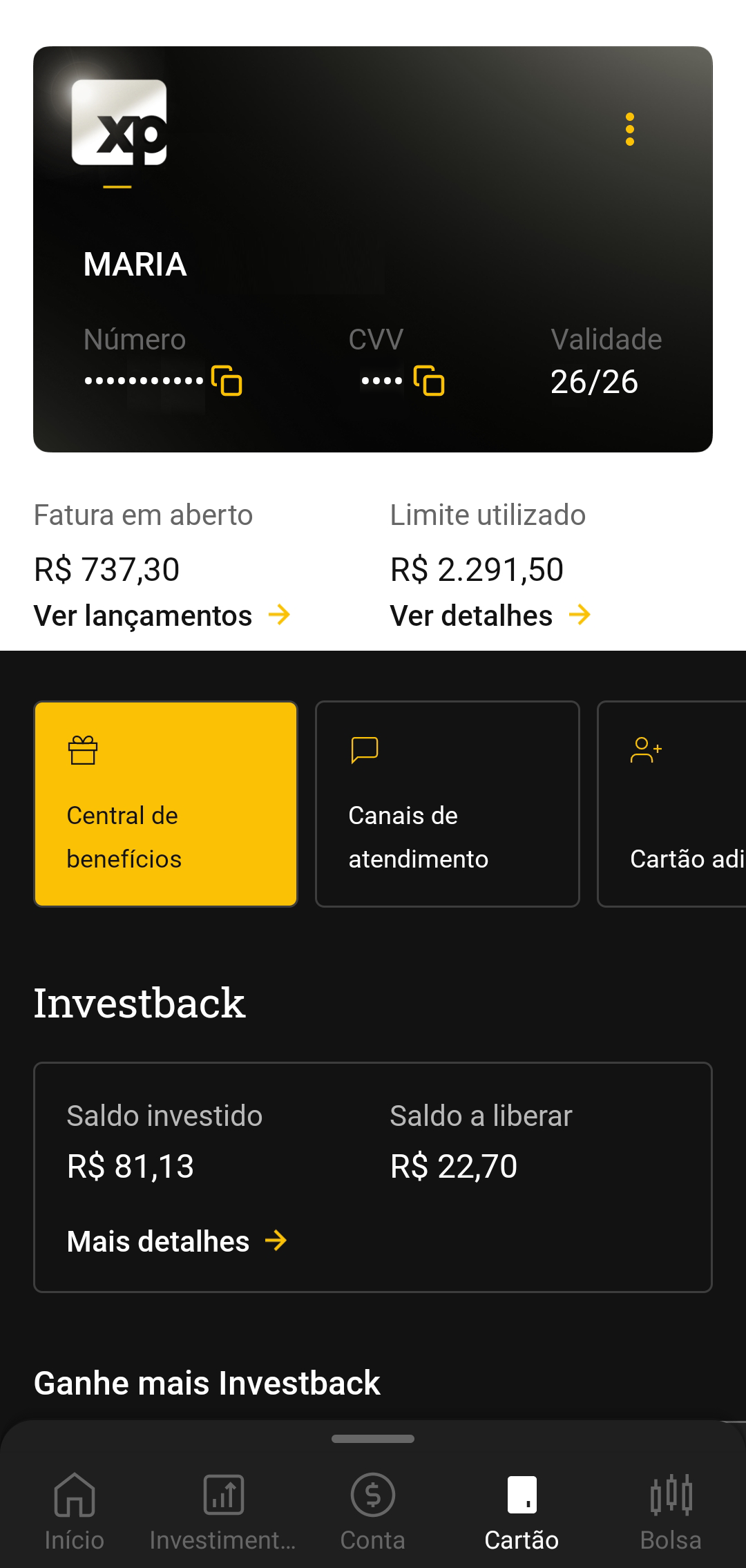 Credit Card home page